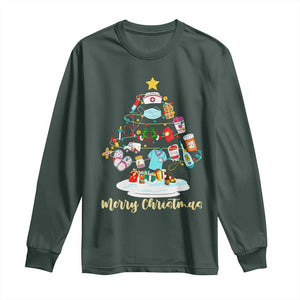 Christmas Nurse Tree Lights Long Sleeve Shirt TS14 Dark Forest Green Print Your Wear