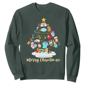 Christmas Nurse Tree Lights Sweatshirt TS14 Dark Forest Green Print Your Wear