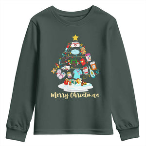 Christmas Nurse Tree Lights Youth Sweatshirt TS14 Dark Forest Green Print Your Wear