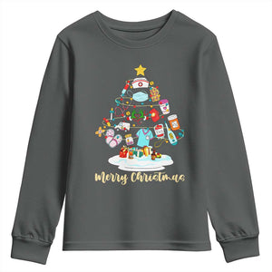 Christmas Nurse Tree Lights Youth Sweatshirt TS14 Dark Heather Print Your Wear