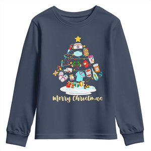 Christmas Nurse Tree Lights Youth Sweatshirt TS14 Navy Print Your Wear