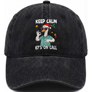 67 Six Seven Goose Nurse Christmas Meme Washed Cotton Baseball Cap TS14 Washed Cap Universal Fit Black Print Your Wear