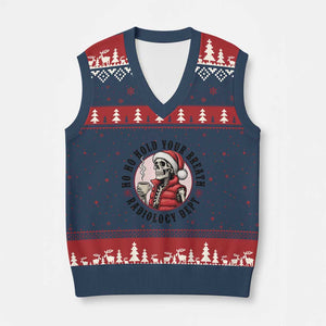 Funny Skeleton Xmas V-Neck Knit Sweater Vest Ho Ho Hold Your Breath Radiolocy Dept TS14 Navy Red Print Your Wear