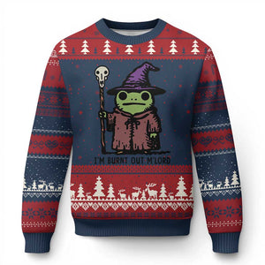 I Am Burnt Out M'lord Ugly Christmas Sweater Funny Wizard Frog Meme TS14 Navy Red Print Your Wear