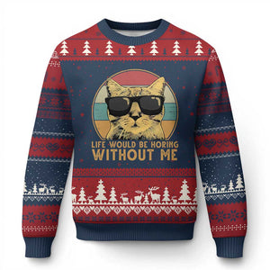 Admit It Life Would Be Boring Without Me Ugly Christmas Sweater Funny Cat Saying TS14 Navy Red Print Your Wear
