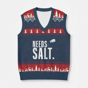 Needs Salt V-Neck Knit Sweater Vest Funny Cooking Baking Foodie TS14 Navy Red Print Your Wear