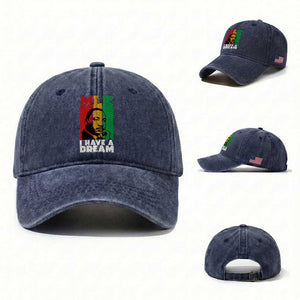 Martin Luther King Jr Washed Cotton Baseball Cap I Have Dream MLK Quote TS14 Washed Cap Universal Fit Navy Print Your Wear