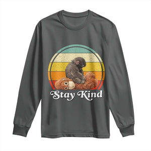 Punch Mokey Long Sleeve Shirt Viral Trend Baby Monkey Stay Kind TS14 Dark Heather Print Your Wear