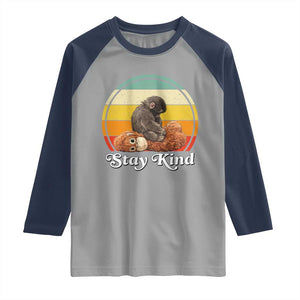Punch Mokey Raglan Shirt Viral Trend Baby Monkey Stay Kind TS14 Sport Gray Navy Print Your Wear
