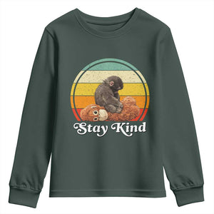 Punch Mokey Youth Sweatshirt Viral Trend Baby Monkey Stay Kind TS14 Dark Forest Green Print Your Wear