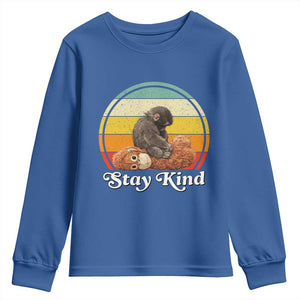 Punch Mokey Youth Sweatshirt Viral Trend Baby Monkey Stay Kind TS14 Royal Blue Print Your Wear