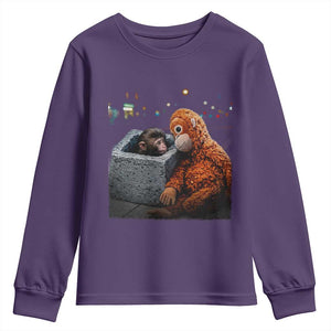 Punch Mokey Youth Sweatshirt Viral Trend Baby Monkey Streets Meme TS14 Purple Print Your Wear