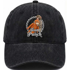 Punch Mokey Washed Cotton Baseball Cap Baby Monkey And Plush Toy Viral Trend TS14 Washed Cap Universal Fit Black Print Your Wear