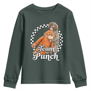 Punch Mokey Youth Sweatshirt Baby Monkey And Plush Toy Viral Trend TS14 Dark Forest Green Print Your Wear