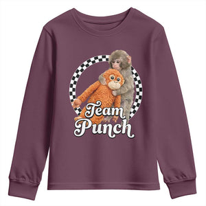 Punch Mokey Youth Sweatshirt Baby Monkey And Plush Toy Viral Trend TS14 Maroon Print Your Wear