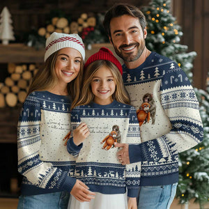 Punch Mokey Ugly Christmas Sweater Some Of Us Need a Little Extra Love TS14 Beige Navy Print Your Wear