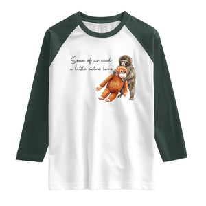 Punch Mokey Raglan Shirt Some Of Us Need a Little Extra Love TS14 White Dark Forest Green Print Your Wear