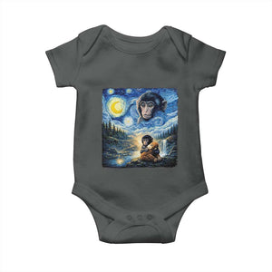 Punch Mokey Baby Onesie Viral Baby Monkey Starry Night Van Gogh TS14 Dark Heather Print Your Wear