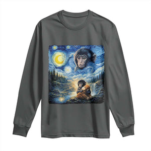 Punch Mokey Long Sleeve Shirt Viral Baby Monkey Starry Night Van Gogh TS14 Dark Heather Print Your Wear