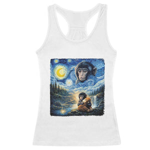 Punch Mokey Racerback Tank Top Viral Baby Monkey Starry Night Van Gogh TS14 White Print Your Wear