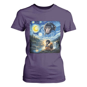 Punch Mokey T Shirt For Women Viral Baby Monkey Starry Night Van Gogh TS14 Purple Print Your Wear