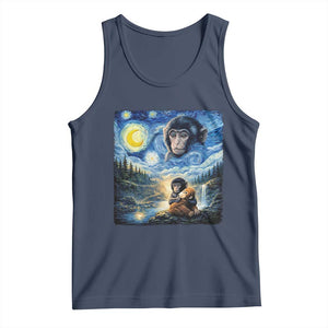 Punch Mokey Tank Top Viral Baby Monkey Starry Night Van Gogh TS14 Navy Print Your Wear