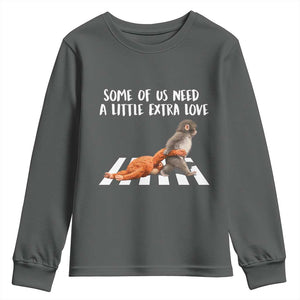 Punch Mokey Meme Youth Sweatshirt Some Of Us Need a Little Extra Love TS14 Dark Heather Print Your Wear