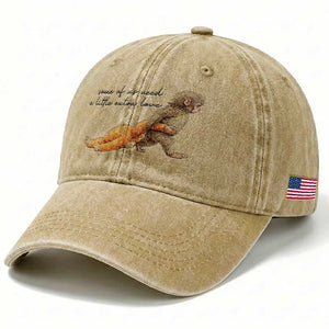 Punch Mokey Washed Cotton Baseball Cap Viral Trend Baby Monkey Meme TS14 Print Your Wear