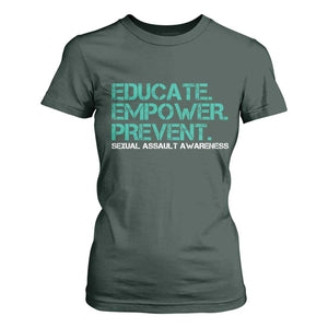 Sexual Assault Awareness T Shirt For Women Educate Empower Prevent TS14 Dark Forest Green Print Your Wear