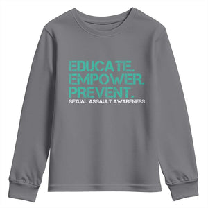 Sexual Assault Awareness Youth Sweatshirt Educate Empower Prevent TS14 Charcoal Print Your Wear