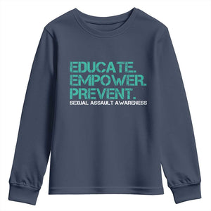 Sexual Assault Awareness Youth Sweatshirt Educate Empower Prevent TS14 Navy Print Your Wear