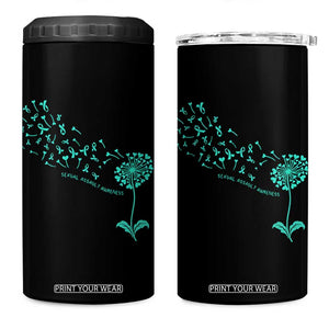 Sexual Assault Awareness 4 in 1 Can Cooler Tumbler Teal Dandelion Ribbons TS14 One Size: 16 oz Black Print Your Wear