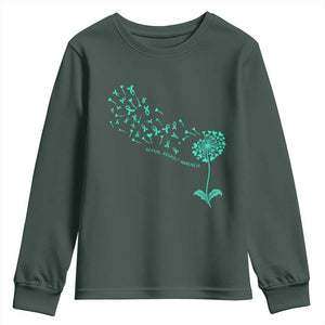 Sexual Assault Awareness Youth Sweatshirt Teal Dandelion Ribbons TS14 Dark Forest Green Print Your Wear