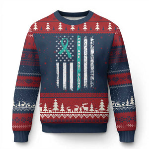 Sexual Assault Awareness Ugly Christmas Sweater You Are Not Alone Ribbon Flag TS14 Navy Red Print Your Wear