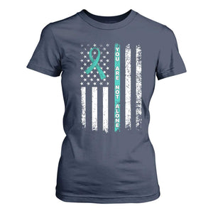 Sexual Assault Awareness T Shirt For Women You Are Not Alone Ribbon Flag TS14 Navy Print Your Wear