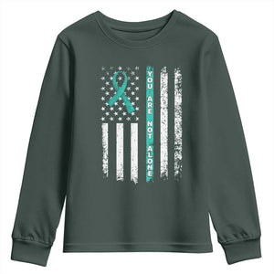 Sexual Assault Awareness Youth Sweatshirt You Are Not Alone Ribbon Flag TS14 Dark Forest Green Print Your Wear