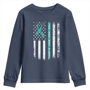 Sexual Assault Awareness Youth Sweatshirt You Are Not Alone Ribbon Flag TS14 Navy Print Your Wear