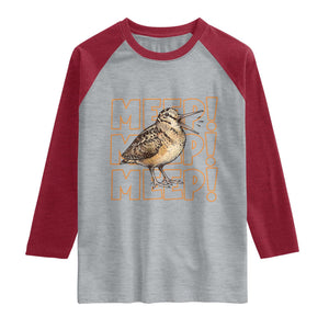 Woodcock Meep Raglan Shirt Funny Nature Lover TS14 Heather Gray Heather Red Print Your Wear