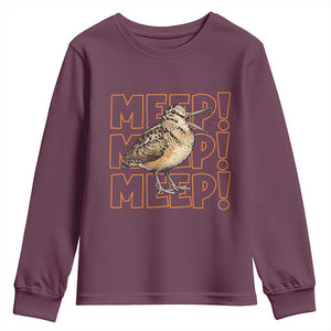 Woodcock Meep Youth Sweatshirt Funny Nature Lover TS14 Maroon Print Your Wear