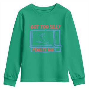 Hockey Got Too Silly Penalty Box Youth Sweatshirt Silly Goose Meme TS14 Irish Green Print Your Wear
