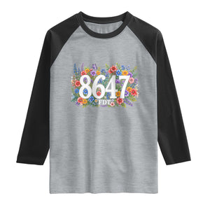 86 47 Floral Boho Style Raglan Shirt Subtle FDT TS14 Heather Gray Black Print Your Wear