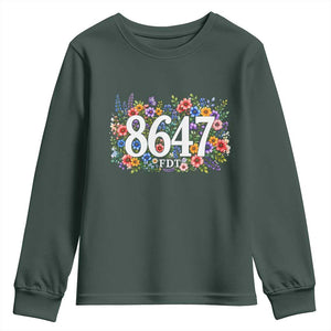 86 47 Floral Boho Style Youth Sweatshirt Subtle FDT TS14 Dark Forest Green Print Your Wear