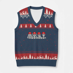 86 47 Subtle Anti FDT V-Neck Knit Sweater Vest Funny Skeleton Wearing Hat Sarcastic Political TS14 Navy Red Print Your Wear
