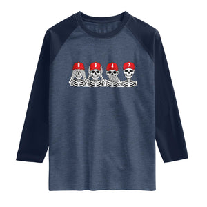 86 47 Subtle Anti FDT Raglan Shirt Funny Skeleton Wearing Hat Sarcastic Political TS14 Heather Denim Navy Print Your Wear