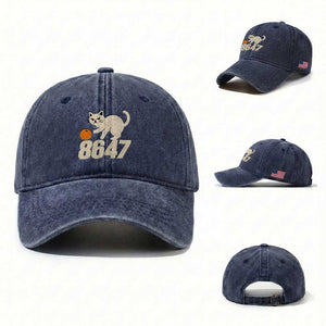 8647 FDT Washed Cotton Baseball Cap Funny Cat Political Meme TS14 Washed Cap Universal Fit Navy Print Your Wear