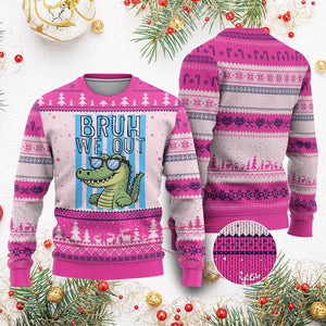 Bruh We Out Alligator Ugly Christmas Sweater Last Day of School Teacher TS14 Hot Pink Print Your Wear