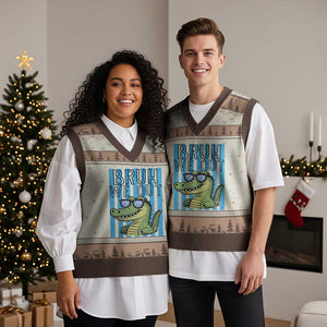 Bruh We Out Alligator V-Neck Knit Sweater Vest Last Day of School Teacher TS14 Mocha Mousse Print Your Wear