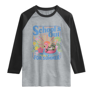 School's Out For Summer Raglan Shirt Funny Raccoon Last Day of School Teacher TS14 Heather Gray Black Print Your Wear