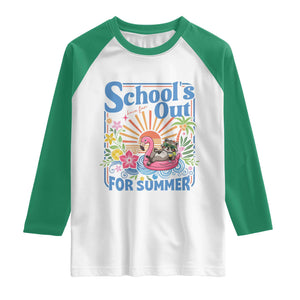 School's Out For Summer Raglan Shirt Funny Raccoon Last Day of School Teacher TS14 White Kelly Green Print Your Wear
