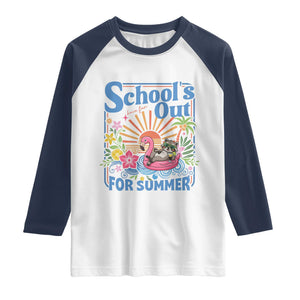 School's Out For Summer Raglan Shirt Funny Raccoon Last Day of School Teacher TS14 White Navy Print Your Wear